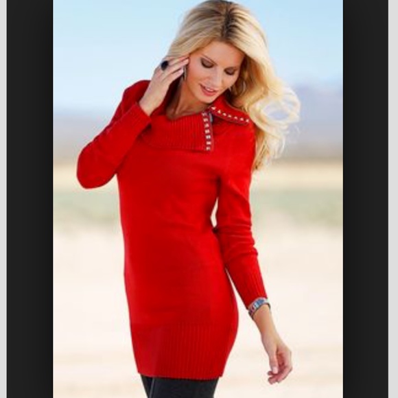 Sweaters - Studded Cowl Neck Sweater, Red XL